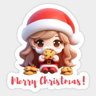 Chibi Kawaii Santa Claus Eating Cookies Sticker